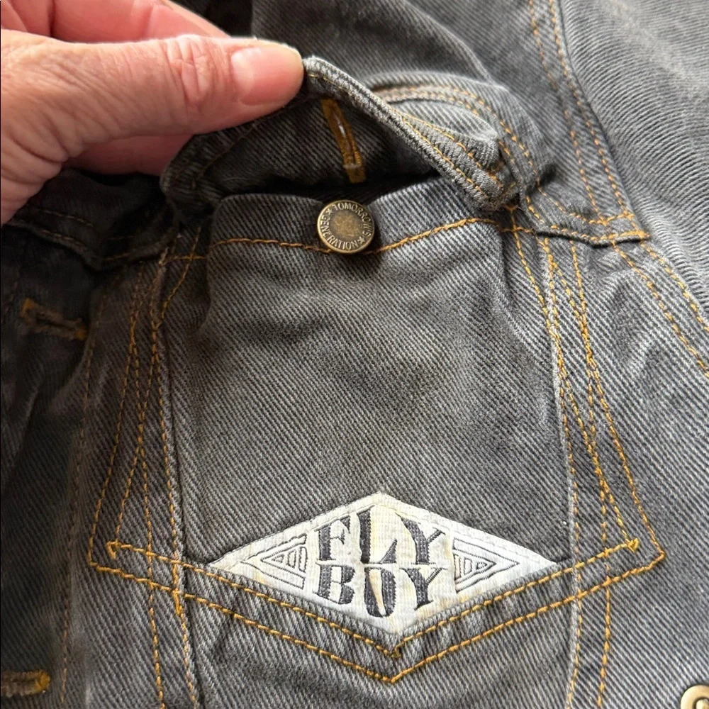 Tomorrow’s Generation FLY BOY size 10 Kids Black Denim Jacket with gray Hood